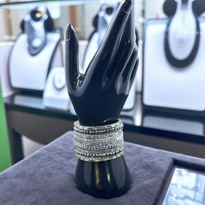 Wide Glam Snap‎ Cuff Bracelet Silver Rhinestone Baddie Bling Y2K Statement Stack